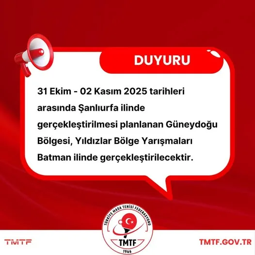 Yıldızlar Bölge Yarışmaları Güneydoğu Bölgesi İl Değişikliği